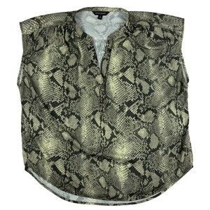 Banana Republic Womens Snakeskin Python Print Blouse Cap Sleeve Split Neck M